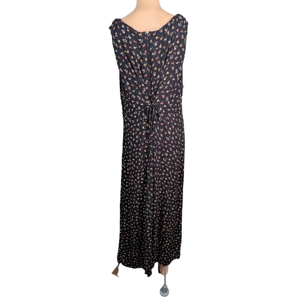 Vintage 90s Rabbit Rabbit Rabbit Botanical Crinkle Rayon Midi Dress L/XL - Picture 6 of 7